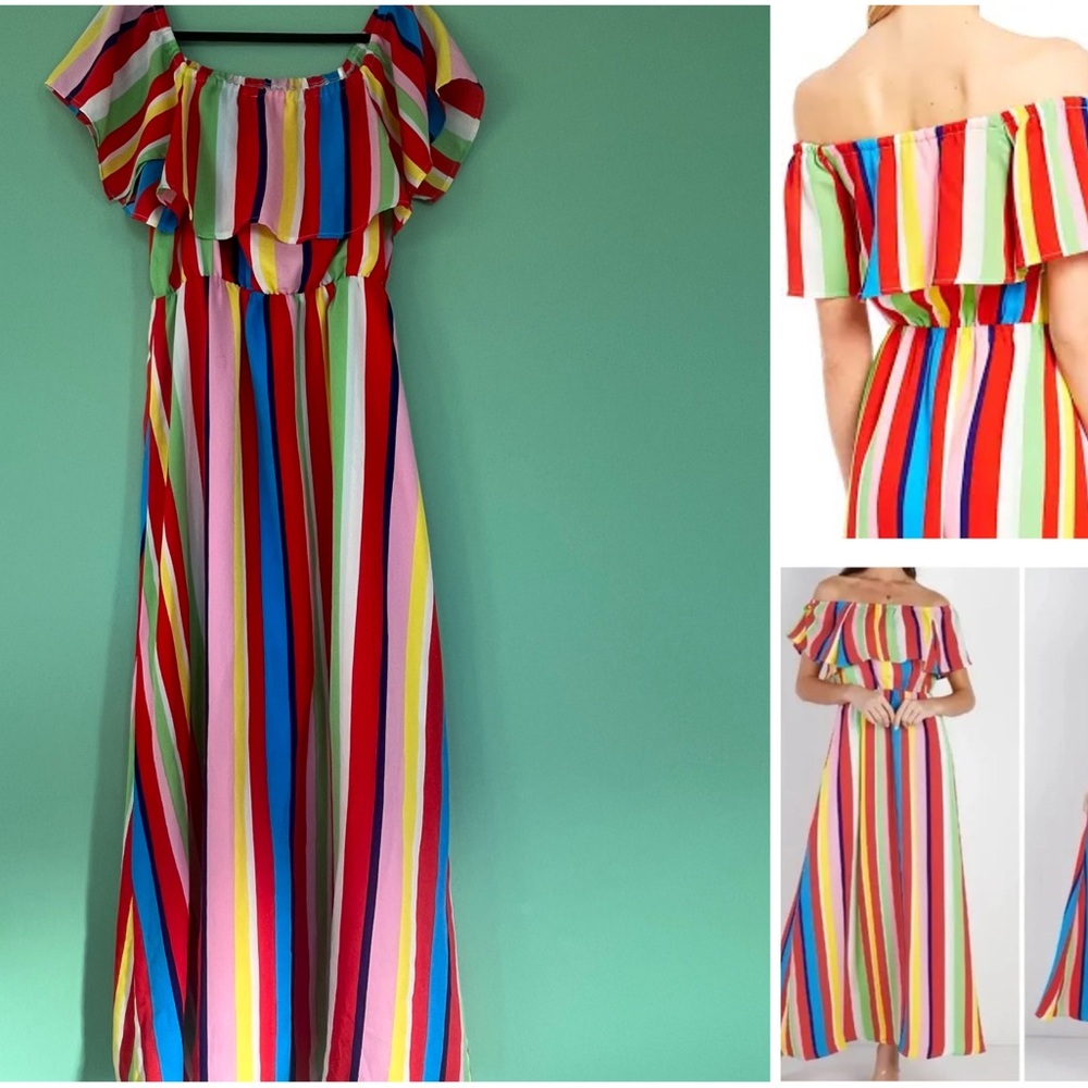 Colorful Striped Off-Shoulder Maxi Dress